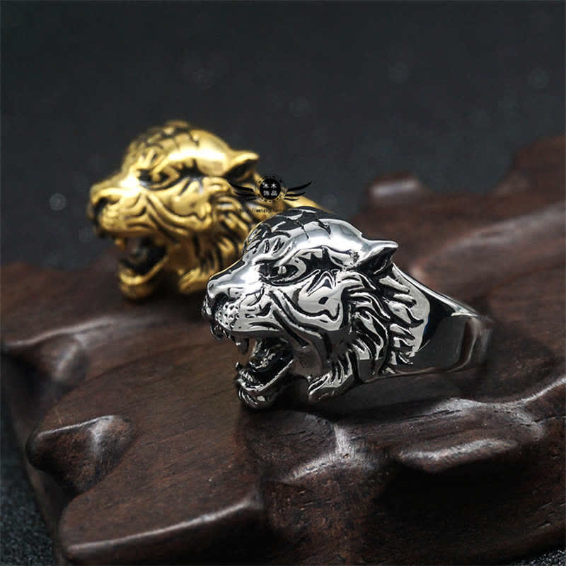 Mythstone Men's Animal Tiger Head Titanium Steel Balance Calm Punk Rock Biker Ring