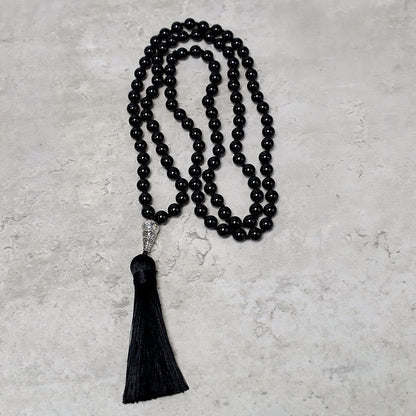 MythStone 108 Mala Black Onyx Beads Yoga Meditation Prayer Beads Necklace