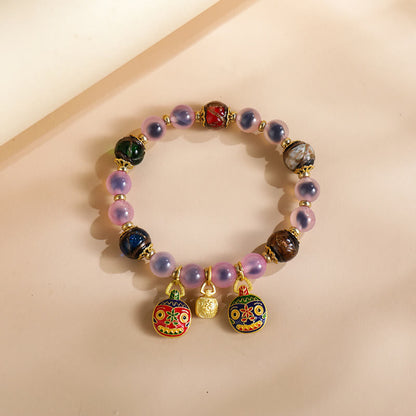 Pulsera de fuerza con cuentas de vidrio Liuli de la familia de bestias devoradoras de oro y ágata de caramelo de colores Mythstone