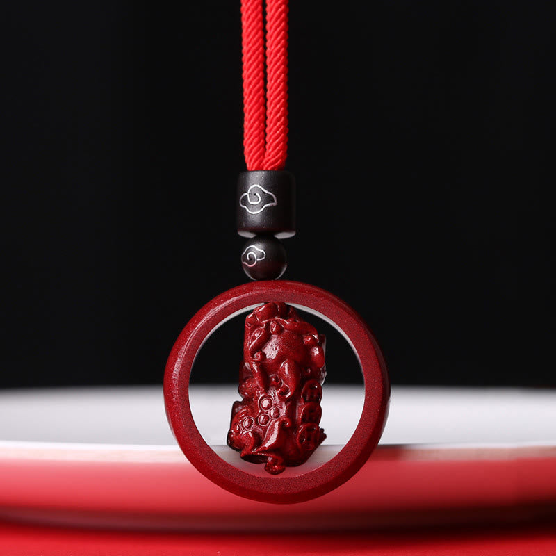 Mythstone Cinnabar Om Mani Padme Hum PiXiu Blessing Lucky Bead Necklace Pendant