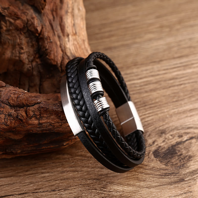 Mythstone Leather Multi-Layer Titanium Steel Balance Braided Magnetic Buckle Bracelet