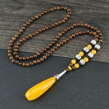 Mythstone Tibetan Wenge Wood Bodhi Seed Agate Balance Peace Necklace Pendant