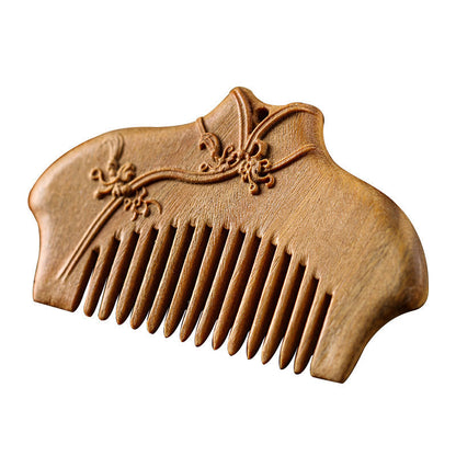 Mythstone Green Sandalwood Flower Pattern Engraved Soothing Comb