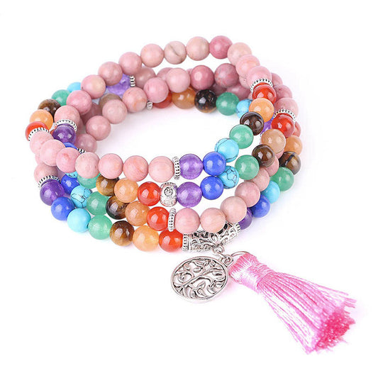 Mythstone 108 Mala Beads Rhodonite Blue Crystal Lazulite Healing Bracelet