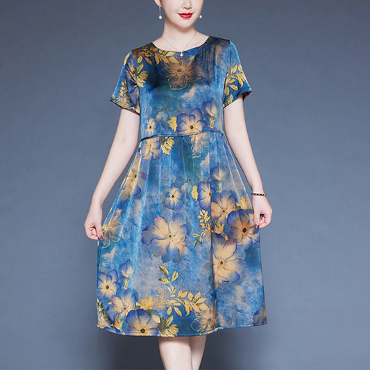 Mythstone Flowers Leaves Short Sleeve Midi Dress With Pockets