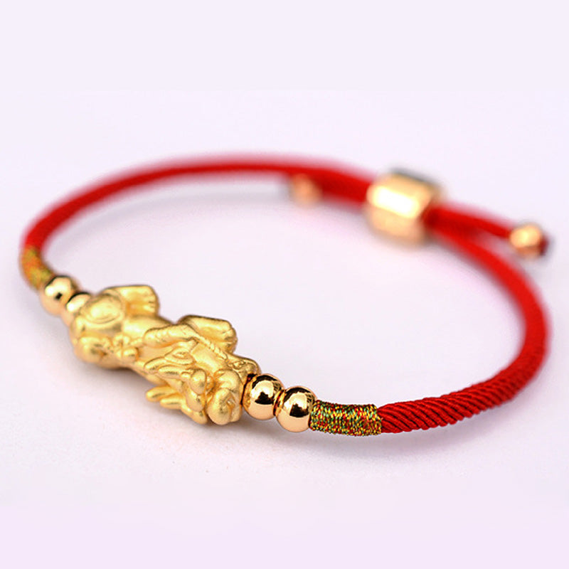 Mythstone 24K Gold-Plated PiXiu Luck Red String Bracelet