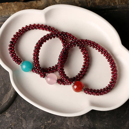 Mythstone Natural Garnet Pink Crystal Red Agate Amazonite Bead Protection Bracelet