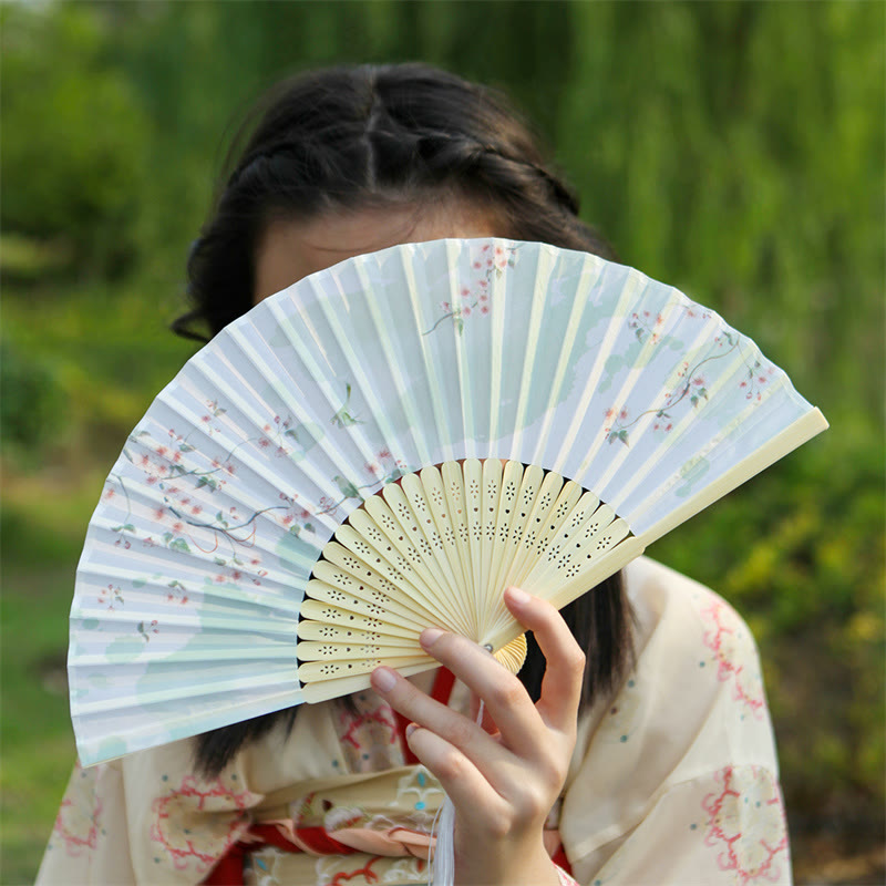 Mythstone Classic Birds Singing Flowers Handheld Bamboo Folding Fan