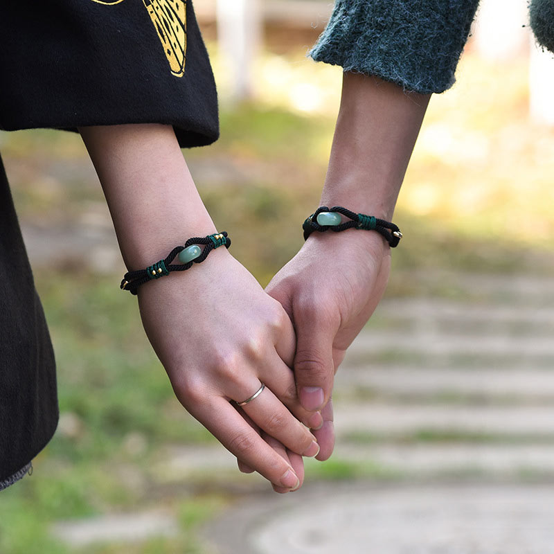 MythStone Tibetan Jade Lucky Black Rope Couple Bracelet