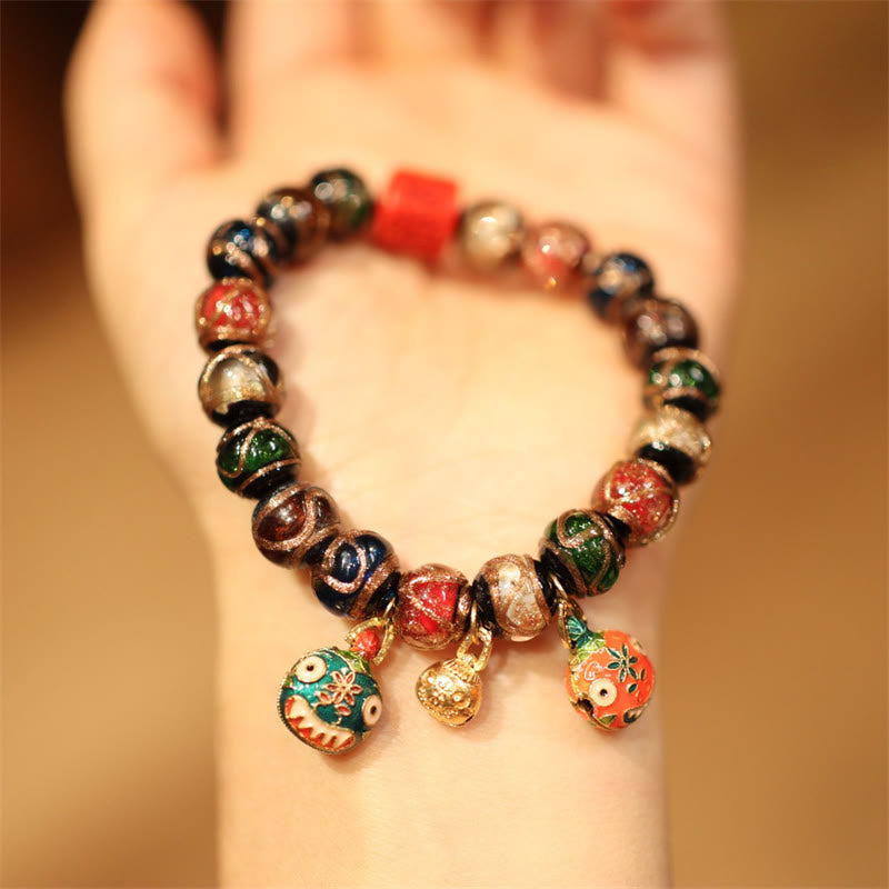 Mythstone Tibetan Gold Swallowing Beast Family Five God Of Wealth Thangka Fortune Bead Bracelet