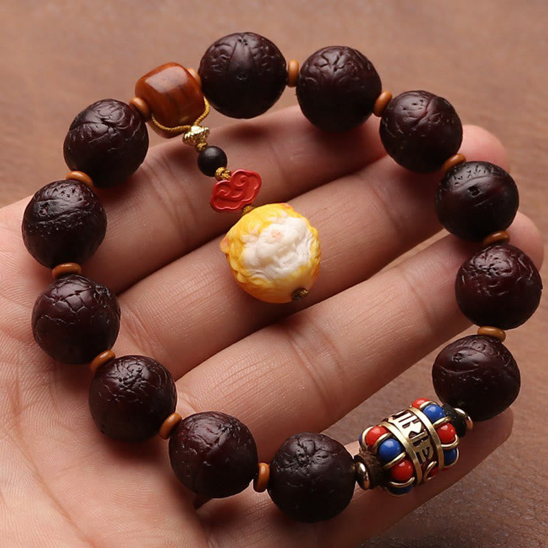 Mythstone Tibetan Bodhi Seed Agate Bead Luck Wealth Tassel Charm Wrist Mala