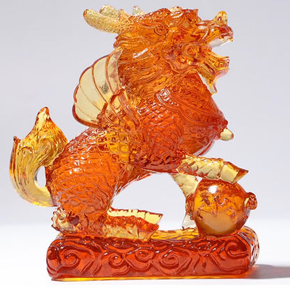 Mythstone Feng Shui Kirin Handmade Liuli Crystal Art Piece Fortune Home Office Decoration