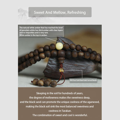 Mythstone 999 Gold Tarakan 108 Mala Beads Agarwood Amber Ward Off Evil Spirits Bracelet