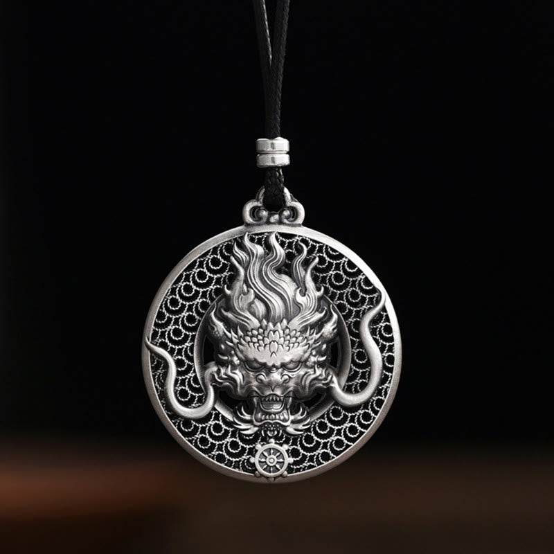 Mythstone 999 Sterling Silver Year Of The Dragon Handcrafted Dragon Head Relief Carved Protection Necklace Pendant