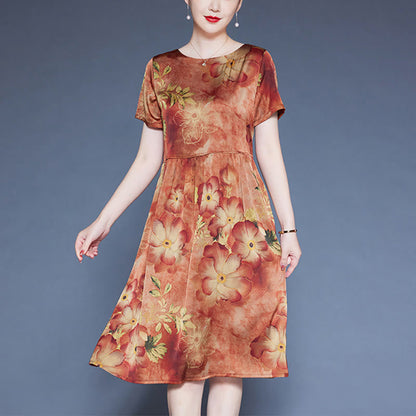 Mythstone Flowers Leaves Short Sleeve Midi Dress With Pockets