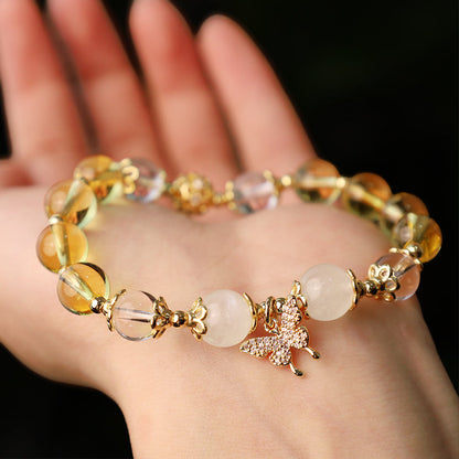 Mythstone Citrine Moonstone Butterfly Charm Prosperity Protection Bracelet