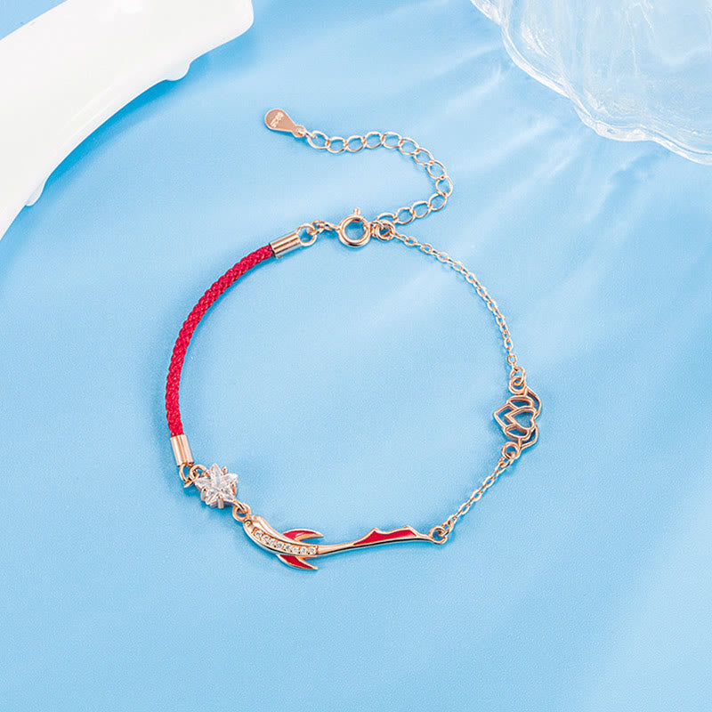 Mythstone 925 Sterling Silver Luck Koi Fish Lotus Star Braided Red String Bracelet