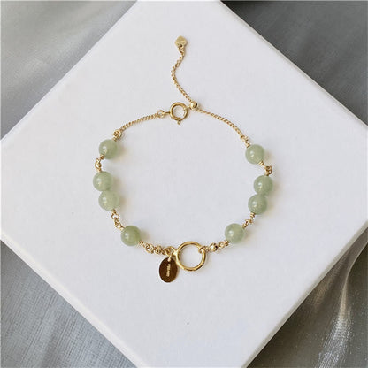 Mythstone 14k Gold Plated Hetian Jade Beaded Prosperity Chain Bracelet