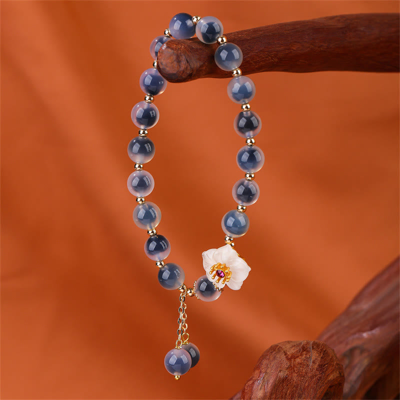 Mythstone Natural Blue Candy Agate Cherry Blossom Healing Strength Bracelet