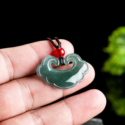 Mythstone Natural Green Jade Chinese Lock Charm Luck Necklace Pendant