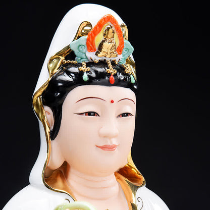 Mythstone Chenrezig Bodhisattva Avalokitesvara Success Ceramic Statue Home Decoration