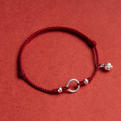 Mythstone 925 Sterling Silver Lucky Fortune Peace Joy Lotus Peace Buckle Red String Bracelet