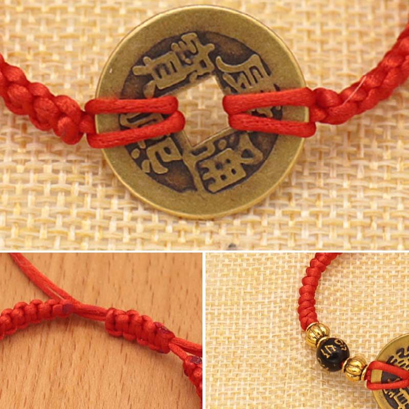 Mythstone Copper Coin Fortune Red String Weave Bracelet