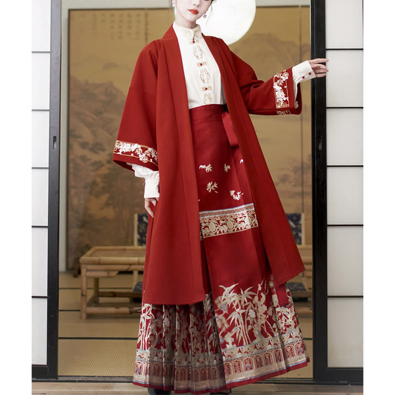 Mythstone Flower Bamboo Embroidery Long Sleeve Shirt Top Chinese Horse Face Skirt Mamianqun Wrapped Skirt Coat