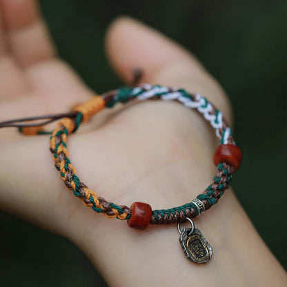 Pulsera trenzada de protección con hueso de camello de la diosa de la riqueza Zakiram de plata de ley 925 tibetana hecha a mano de Mythstone 