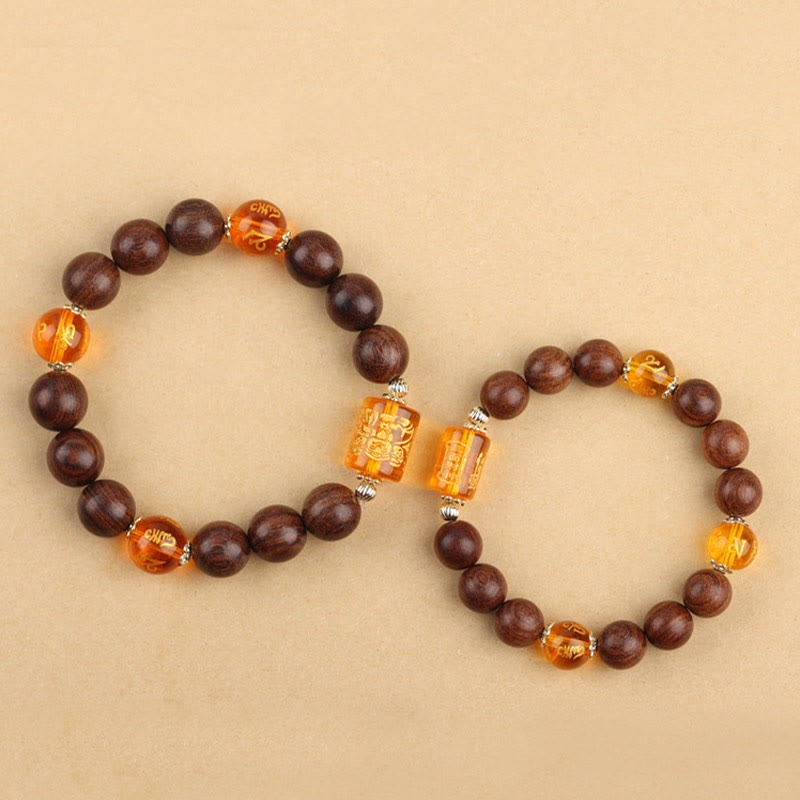 Mythstone Natural Phoebe Zhennan Wood Om Mani Padme Hum God Of Wealth Crystal Protection Bracelet