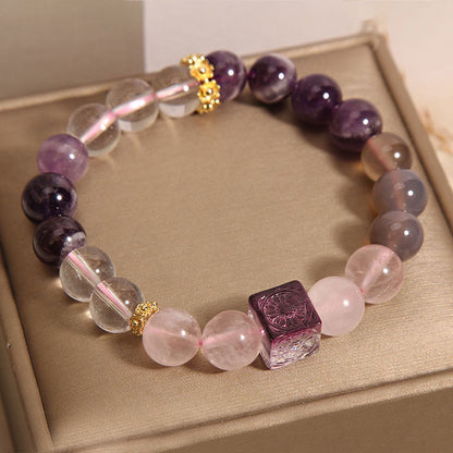 Mythstone Natural Amethyst Pink Crystal Inner Peace And Healing Bracelet