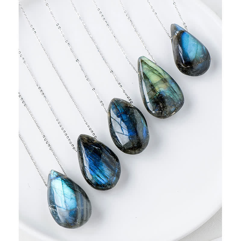 Mythstone Labradorite Water Drop Support Healing Necklace Pendant