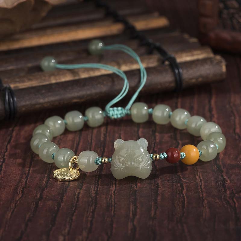 Mythstone Chinese Zodiac Tiger Jade Blessing String Bracelet