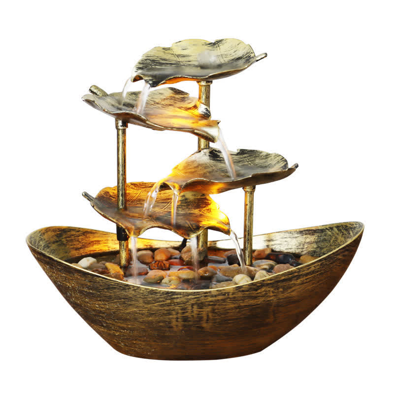 Mythstone Lotus Leaf Shaped Waterfall Fountain Tabletop Ornaments With LED Light Home Office Desktop Decoration