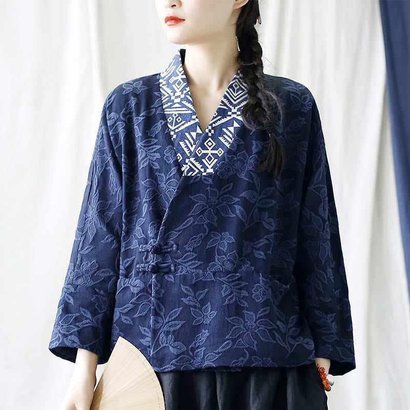 Mythstone Flower Jacquard V-Neck Long Sleeve Jacket