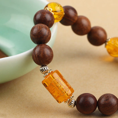 Mythstone Natural Phoebe Zhennan Wood Om Mani Padme Hum God Of Wealth Crystal Protection Bracelet