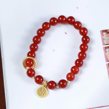 Pulsera de confianza con letras de bendición de ágata roja natural Mythstone