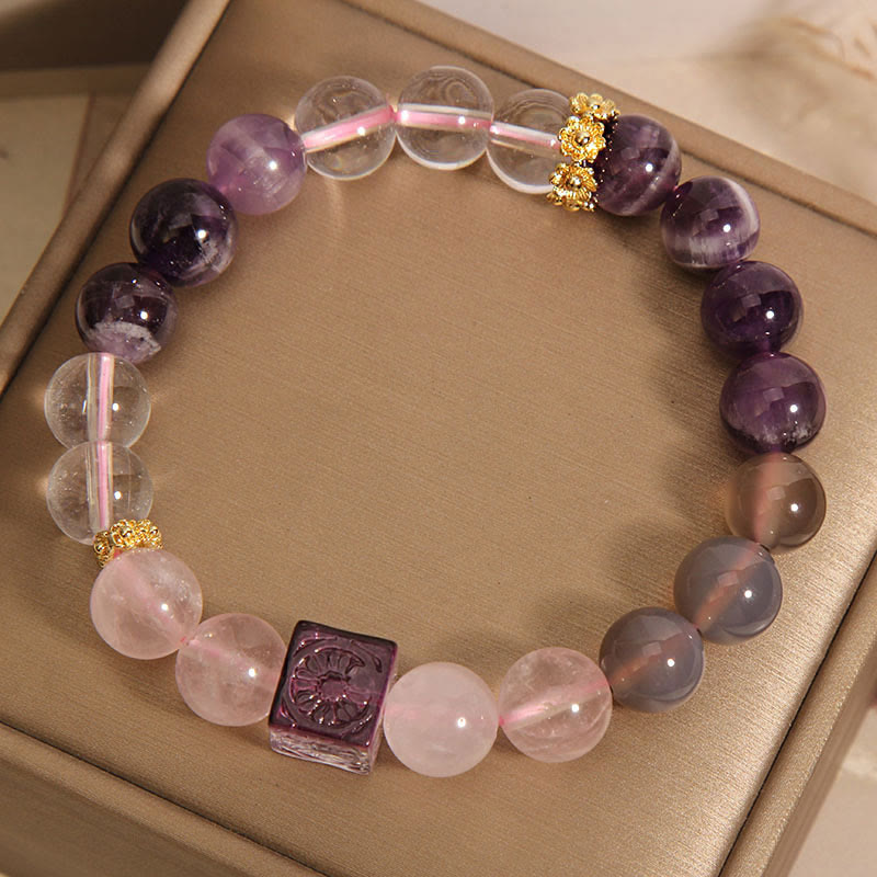 Mythstone Natural Amethyst Pink Crystal Inner Peace And Healing Bracelet