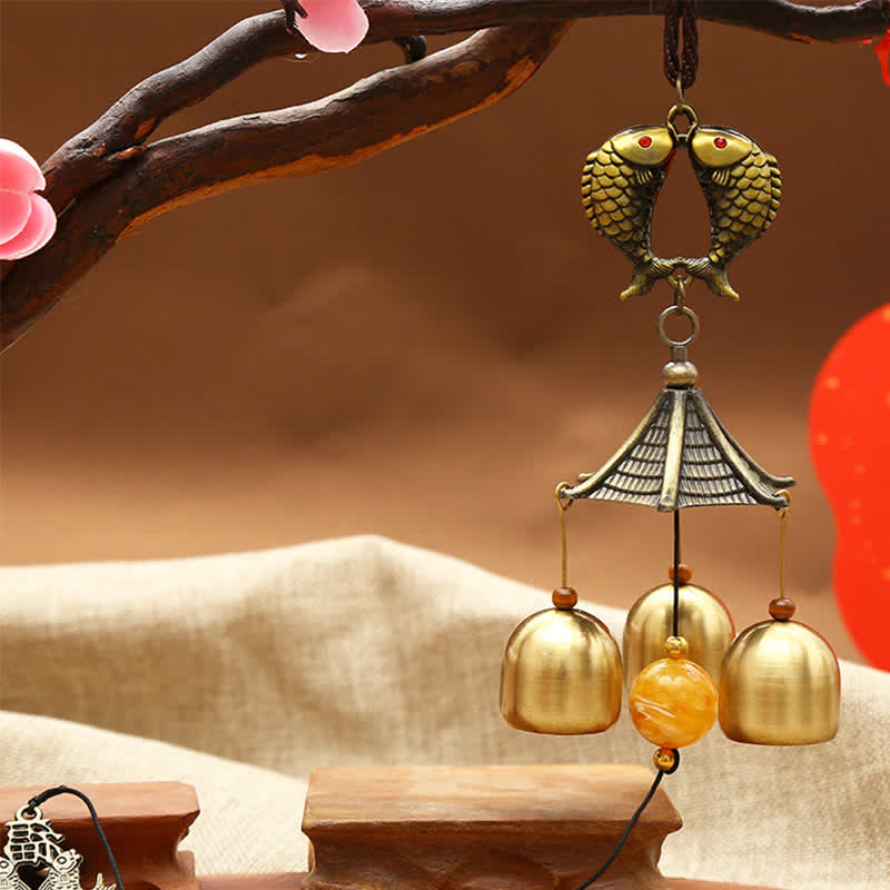 Mythstone Feng Shui Copper Coin Koi Fish Bagua Kirin Wind Chime Bell Luck Wall Hanging Decoration