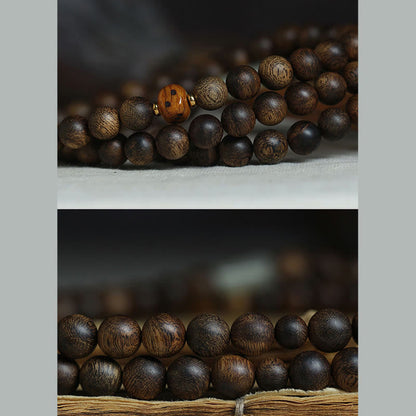 MythStone 108 Mala Beads Brunei Agarwood Hetian Jade Yak Bone Strength Balance Bracelet