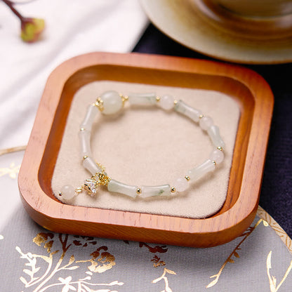 Mythstone Tianshan White Jade Bamboo Pattern Luck Blessing Bracelet