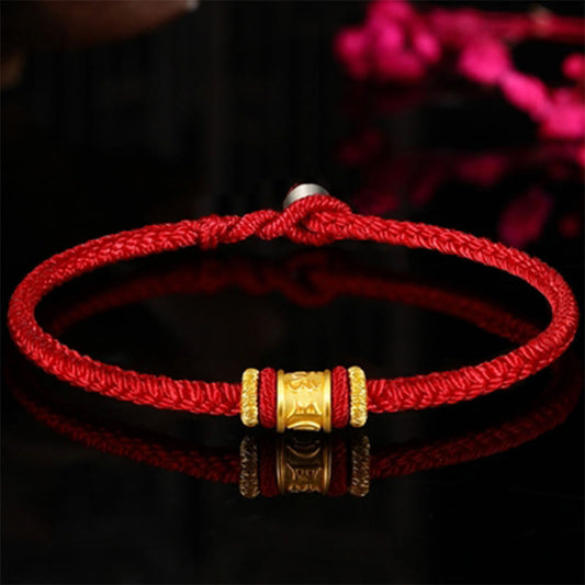 Mythstone Tibet 999 Gold Om Mani Padme Hum Engraved Protection Lucky Bead Bracelet