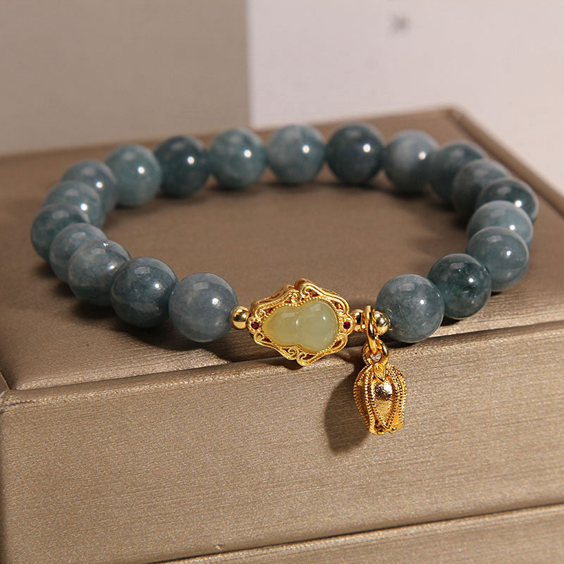 Pulsera de la suerte con amuleto de calabaza de jade natural y tulipán de Mythstone 