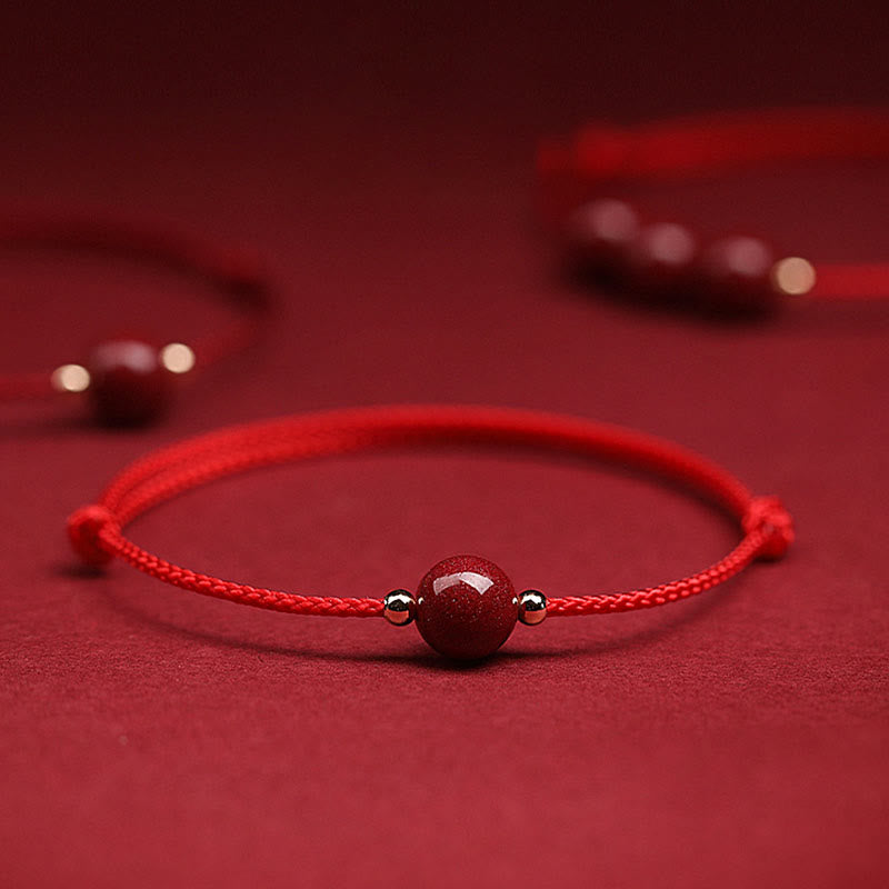 Mytthstone Natural Lucky Cinnabar Bead Blessing String Bracelet Anklet