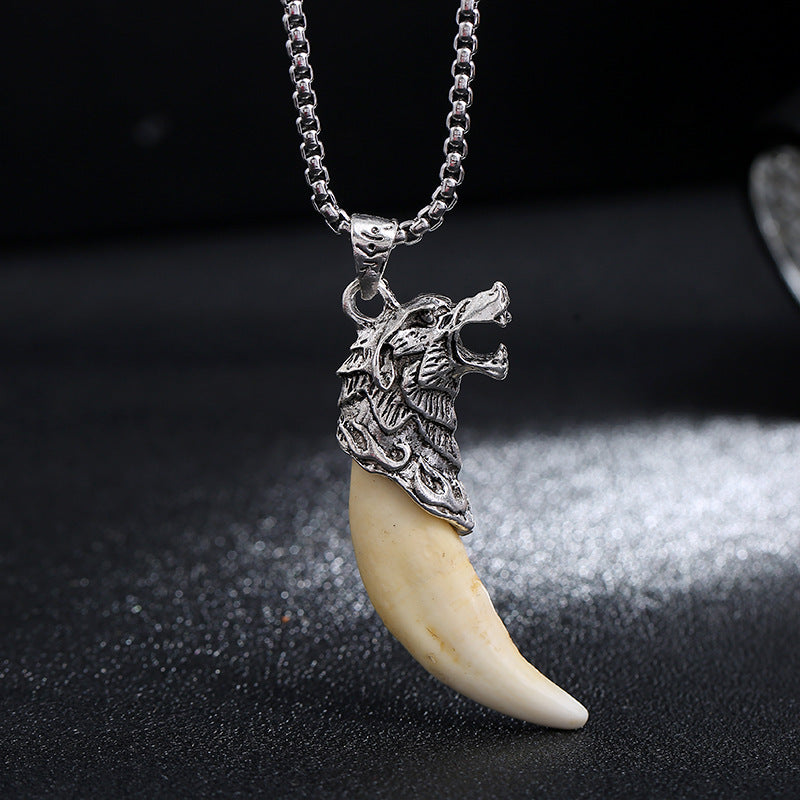 Mythstone Imitation Wolf Tooth Titanium Steel Balance Necklace Pendant