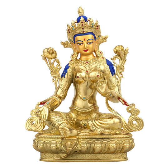 Mythstone Bodhisattva Green Tara Protection Copper Gold Plated Statue Decoration