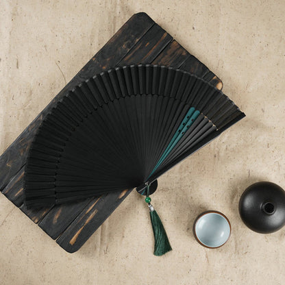 Mythstone Simple Cherry Flower Hollow Engraved Handheld Bamboo Folding Fan