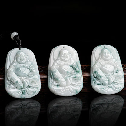 Mythstone Natural Jade Laughing Buddha Maitreya Buddha Luck String Necklace Pendant