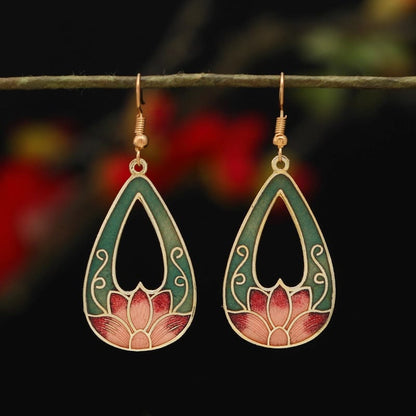 Mythstone Lotus Butterfly Flower Alloy Copper Enlightenment Drop Earrings