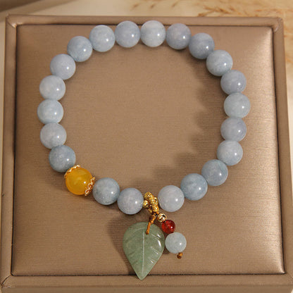 Mythstone Aquamarine Jade Leaf Healing Charm Bracelet